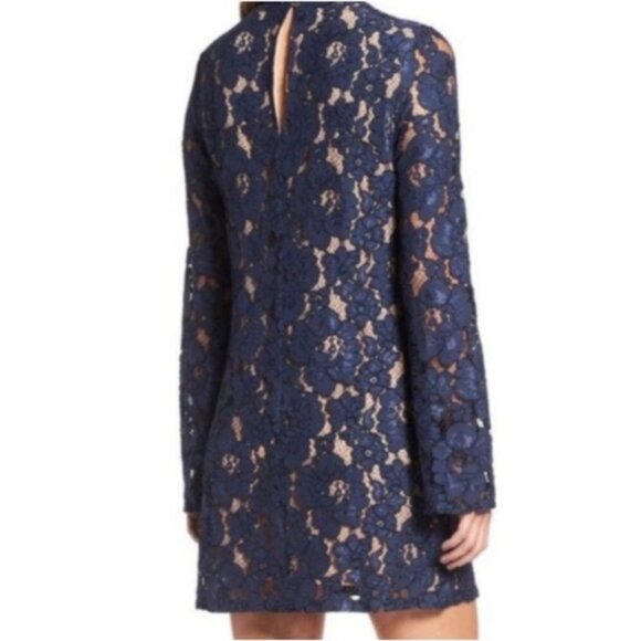 Anthropologie WAYF Dress M Medium Long Sleeve Stretch Blue Cream Romantic NEW - Picture 3 of 12
